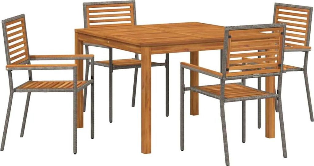 (Robust Möbel) Garten Essgruppe - elegantes Design - Sitzgruppe/Tisch+ Stuhl - 5 pcs Grau Massivholz Akazie - Terassenmöbel DEMöbel865213