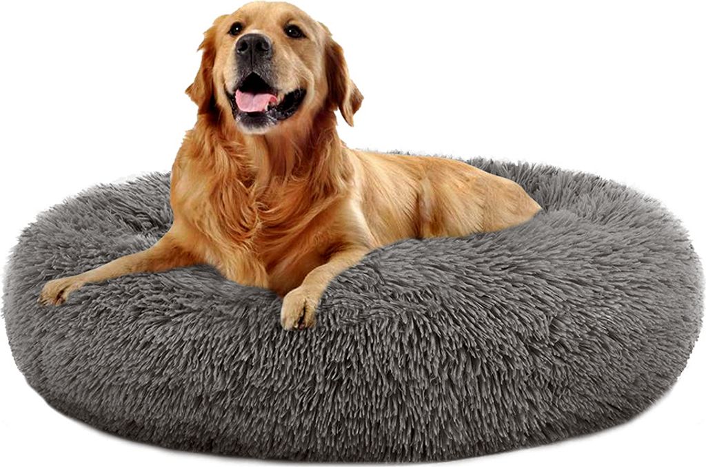 SPOCADO "County" Hundebett | Flauschiges Plüschmaterial | Donutform für Geborgenheit | Rutschfest & waschbar | 70 x 70 x 20 cm | anthrazit | SCO-33
