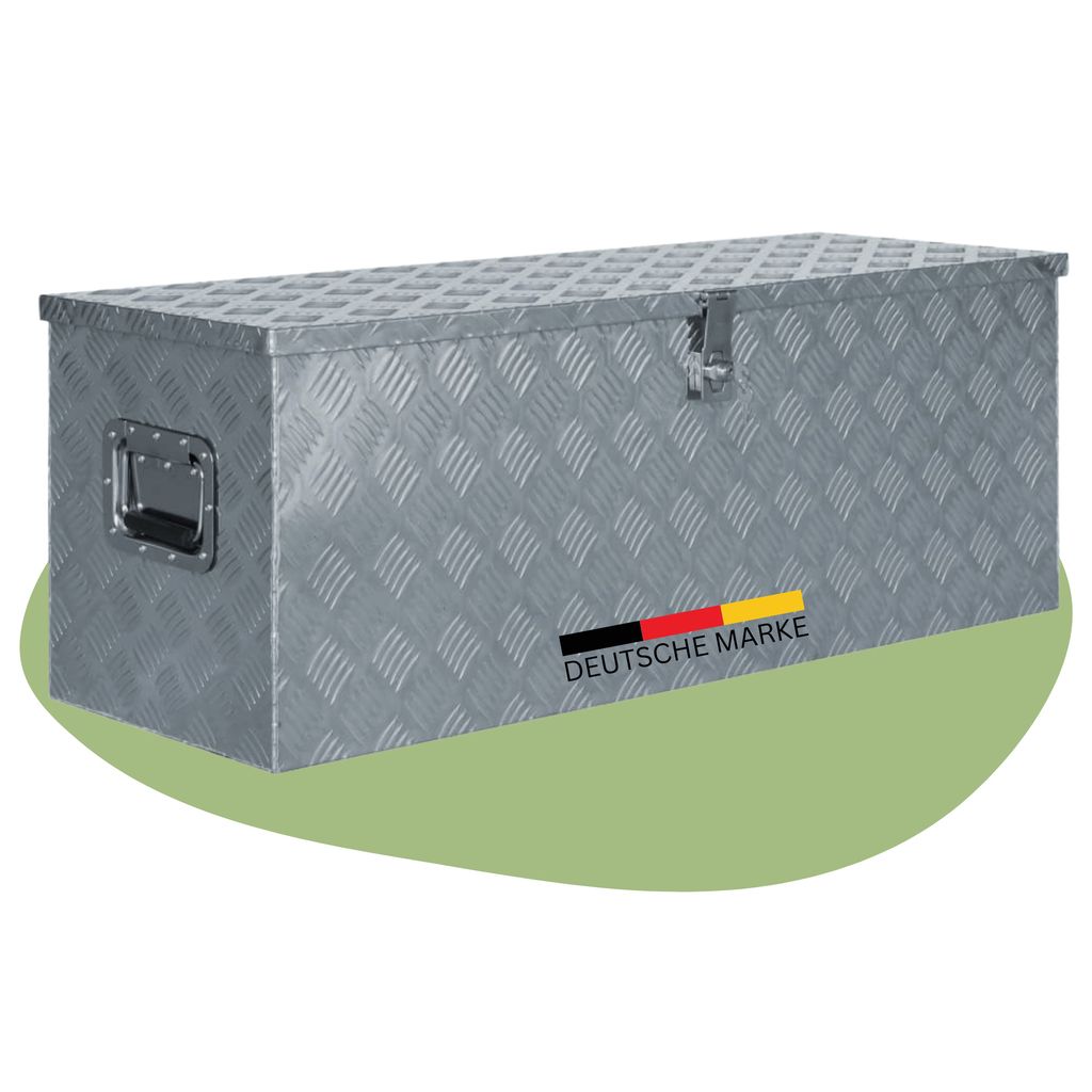 DELUKE Aluminiumbox mit Deckel - Abschließbar | Alubox Deichselbox Alu Anhängerbox Werkzeugkiste Metall Transportbox Metallkiste, 110,5x38,5x40...
