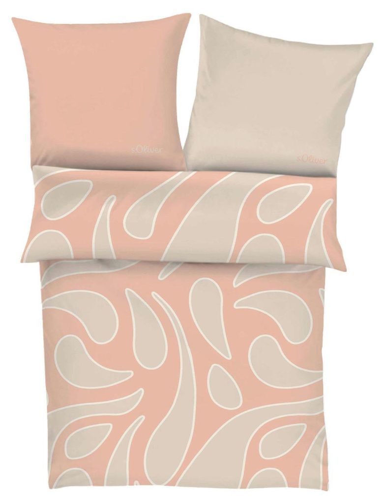 Satin-Bettwäsche - 135 x 200 cm - Apricot - Beige - Baumwolle - mit Reißverschluss