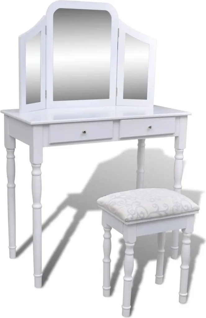 Coiffeuse Miroir 3 volets et 2 Tiroirs de Rangement avec Tabouret - 11