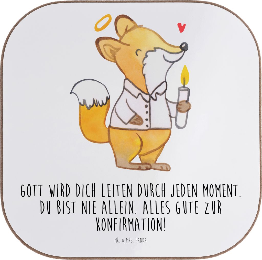 Mr. & Mrs. Panda Untersetzer für Gläser Fuchs Konfirmation - Weiß - Geschenk, Alles Gute, Gläubig, Kommunion, Tischuntersetzer, Gott, gläserun...