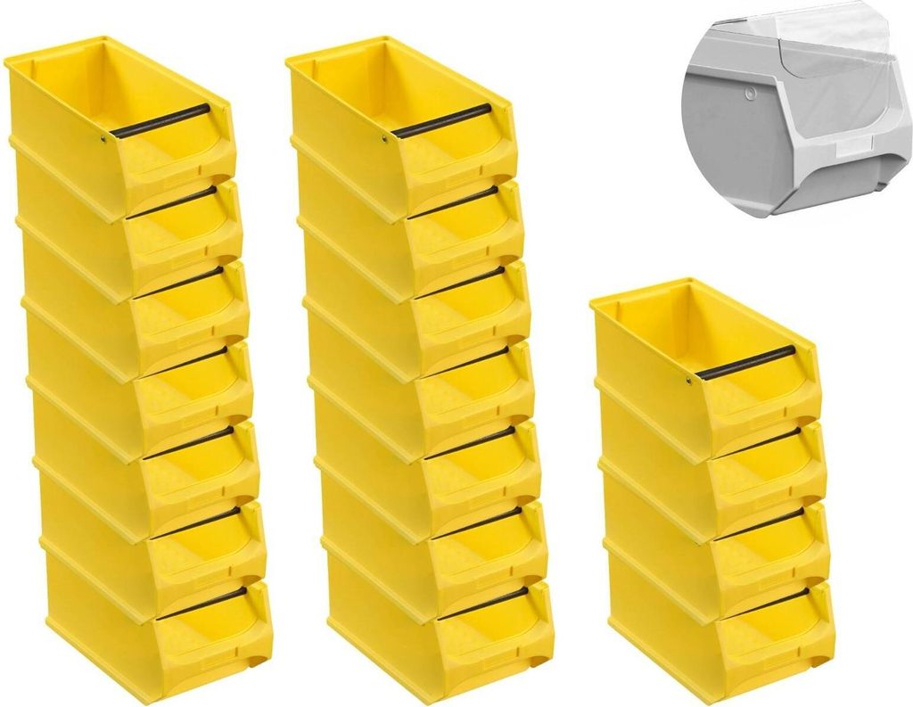 SuperSparSet 18x Gelbe Sichtlagerbox 4.1 mit Griffstange & Abdeckung | HxBxT 15x20x35cm | 7,2 Liter | Sichtlagerbehälter, Sichtlagerkasten, Sichtl...