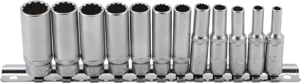 BGS Set di chiavi a bussola a dodici punte, azionamento profondo a bussola quadra 6,3 mm (1/4") pollici dimensioni 12 pezzi - 2757