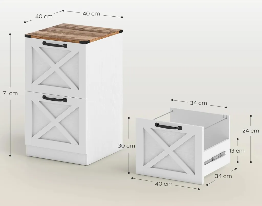 Caisson de bureau à 2 tiroirs blanc - Meuble de rangement pour dossiers - 3