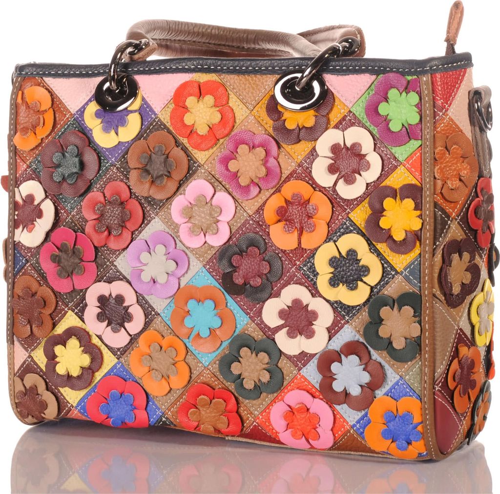 Damen Leder Patchwork Umhänge Henkel Schulter Tasche 30681