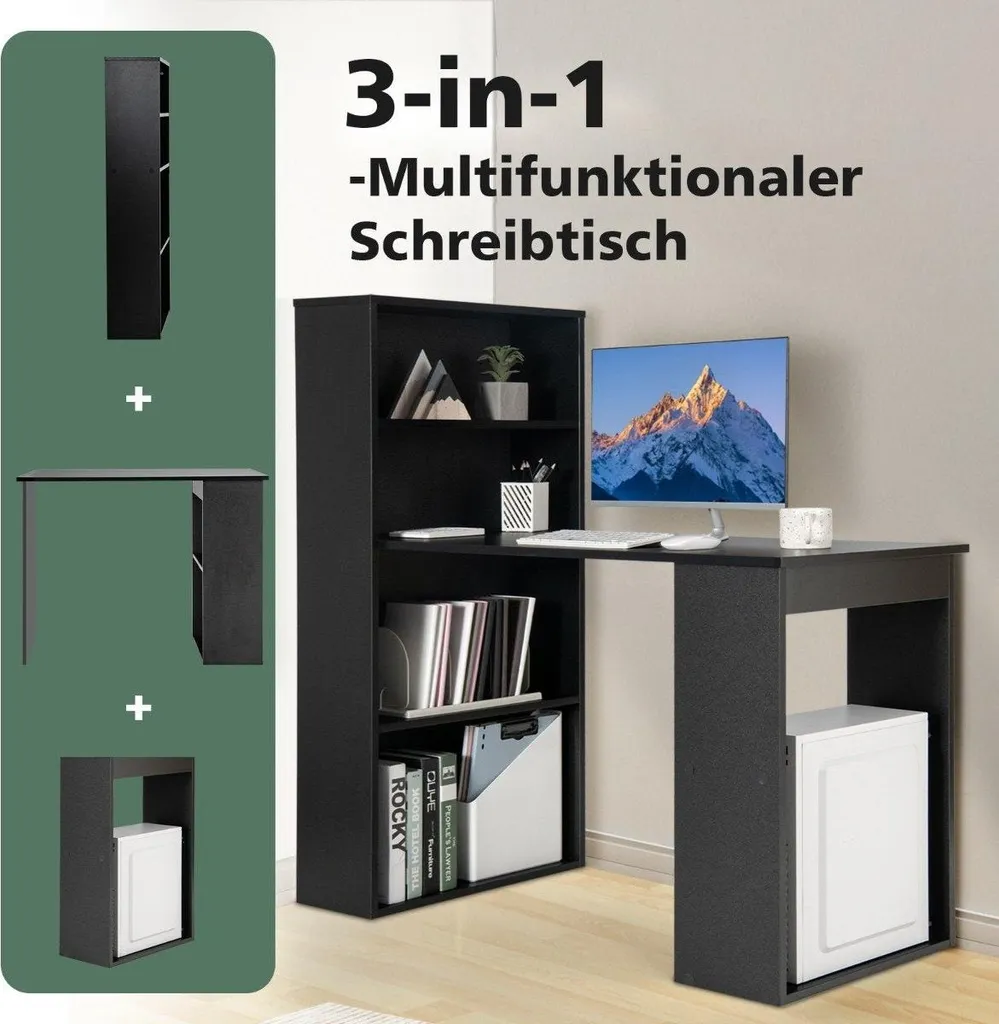 Table PC avec étagère latérale, meuble de bureau noir style industriel