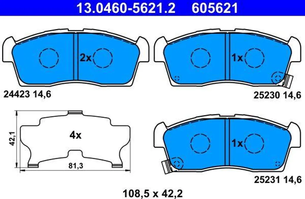 Jeu de plaquettes de frein ATE 13.0460-5621.2 OE 1606225680 pour C-Zero iOn