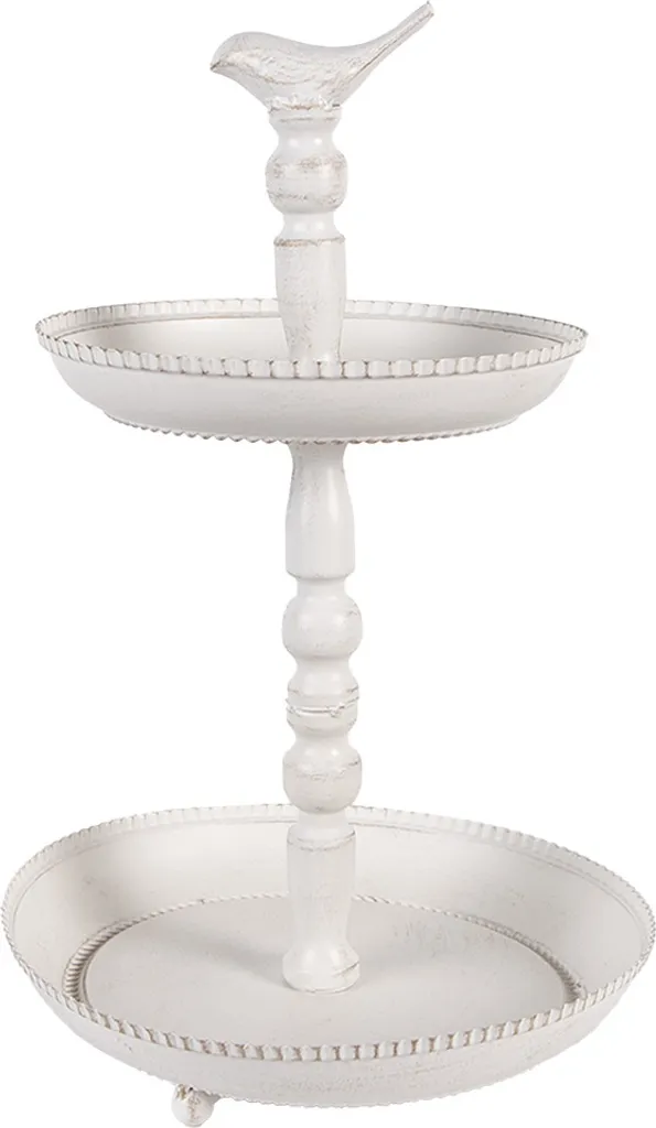 Etagere a 2 strati Clayre & Eef Ø 27x41 cm Uccello in metallo bianco