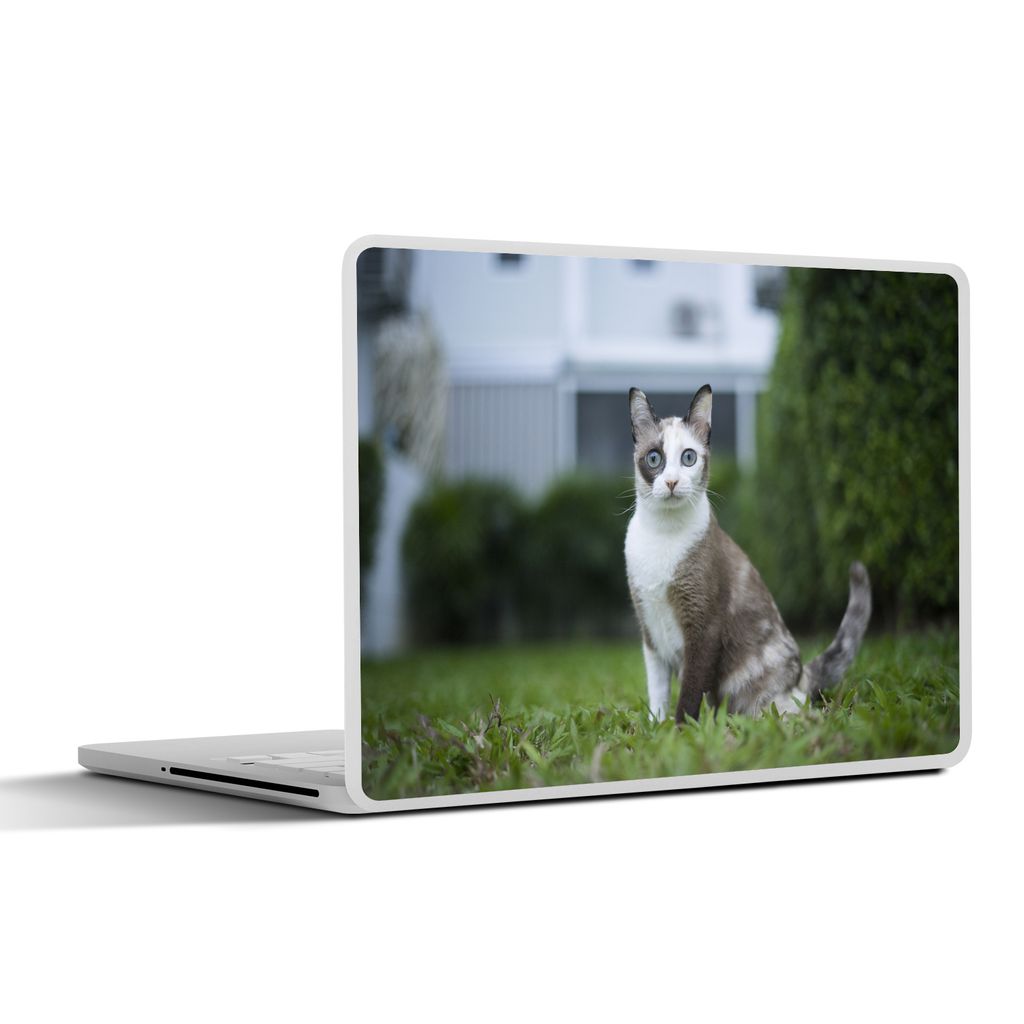 MuchoWow Laptop Aufkleber Sticker Cover Katze - Siamese - Gras - Mädchen - Kinder - Jungen - Kind 25x18 cm - Laptop-Deko