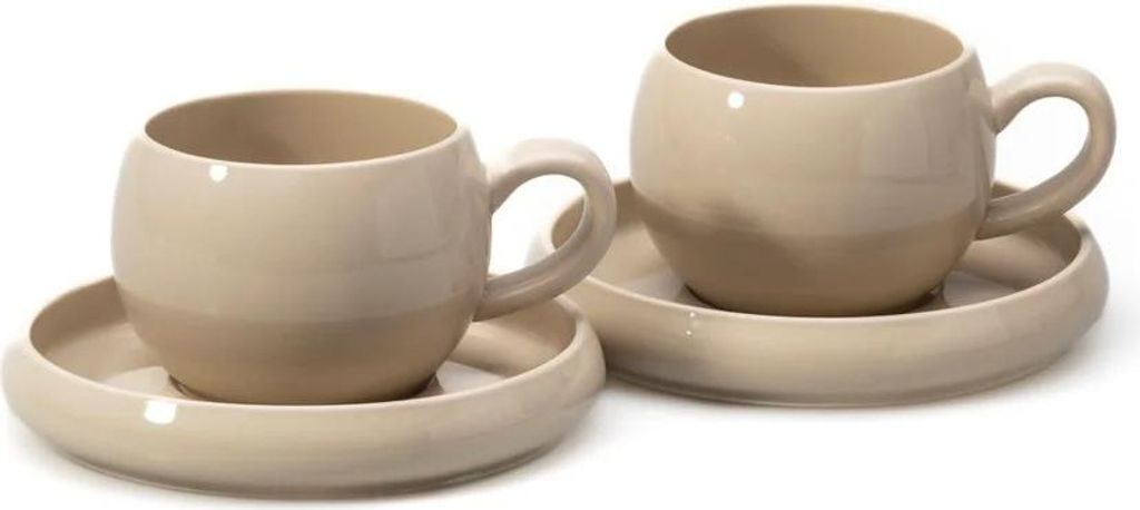 Bondy Kaffeetassen-Set Beige – 4-teilig – 2 Tassen à 200 ml + 2 Untertassen