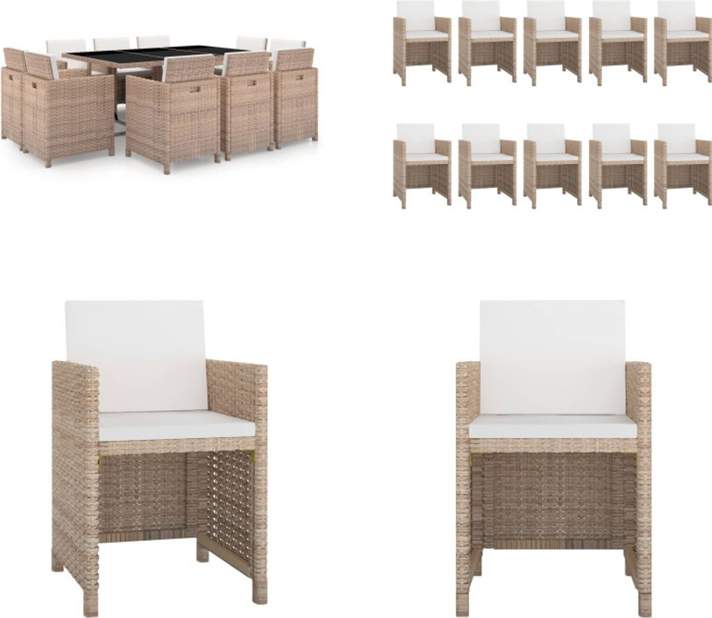 vidaXL 11 tlg. Garten Essgruppe mit Auflagen Poly Rattan Beige - Gartenmöbel-Set - Gartenmöbel-Sets - Gartentisch Und Stühle - Gartentische Und ...