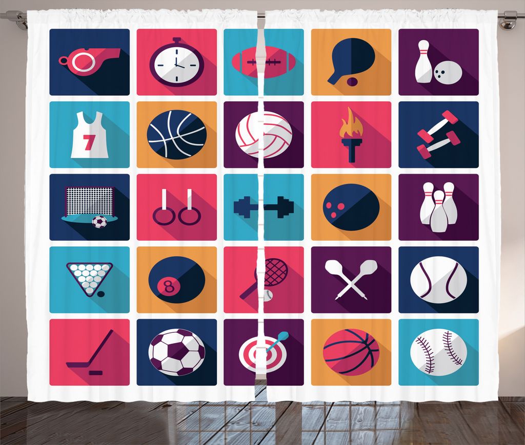 ABAKUHAUS Sport Rustikaler Gardine, Bowling Collage, Schlafzimmer Kräuselband Vorhang mit Schlaufen und Haken, 280 x 175 cm, Navy Lila