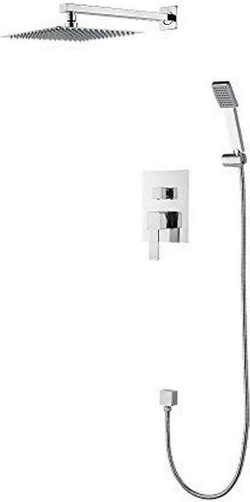 Goldenes Unterputz-Duschsystem mit quadratischer Regenbrause, Brauseschlauch, Handbrause, Brausehalter, Brausestange, Chrom