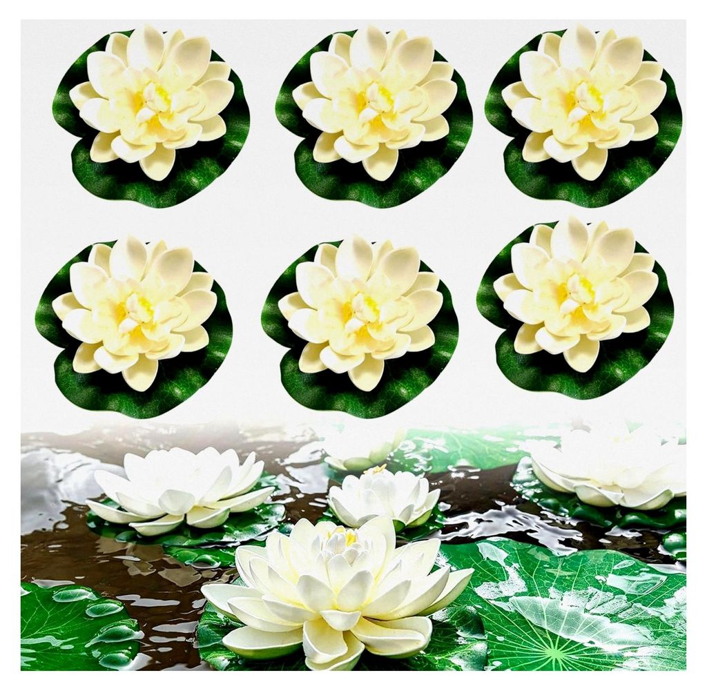 6 Stück Schwimmende Blumen, Künstliche Seerosen, Lotusblüten für Teiche, Pools und Aquarien (10cm×6)