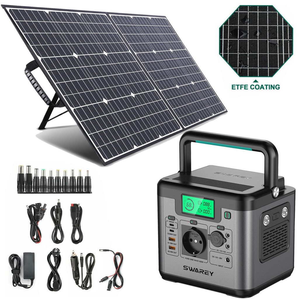 SWAREY S550 Plus Tragbare Powerstation Power Station Solar Generator Solarspeicher 550W(1100W Spitzenleistung) 555Wh mit 100W Solarpanel
