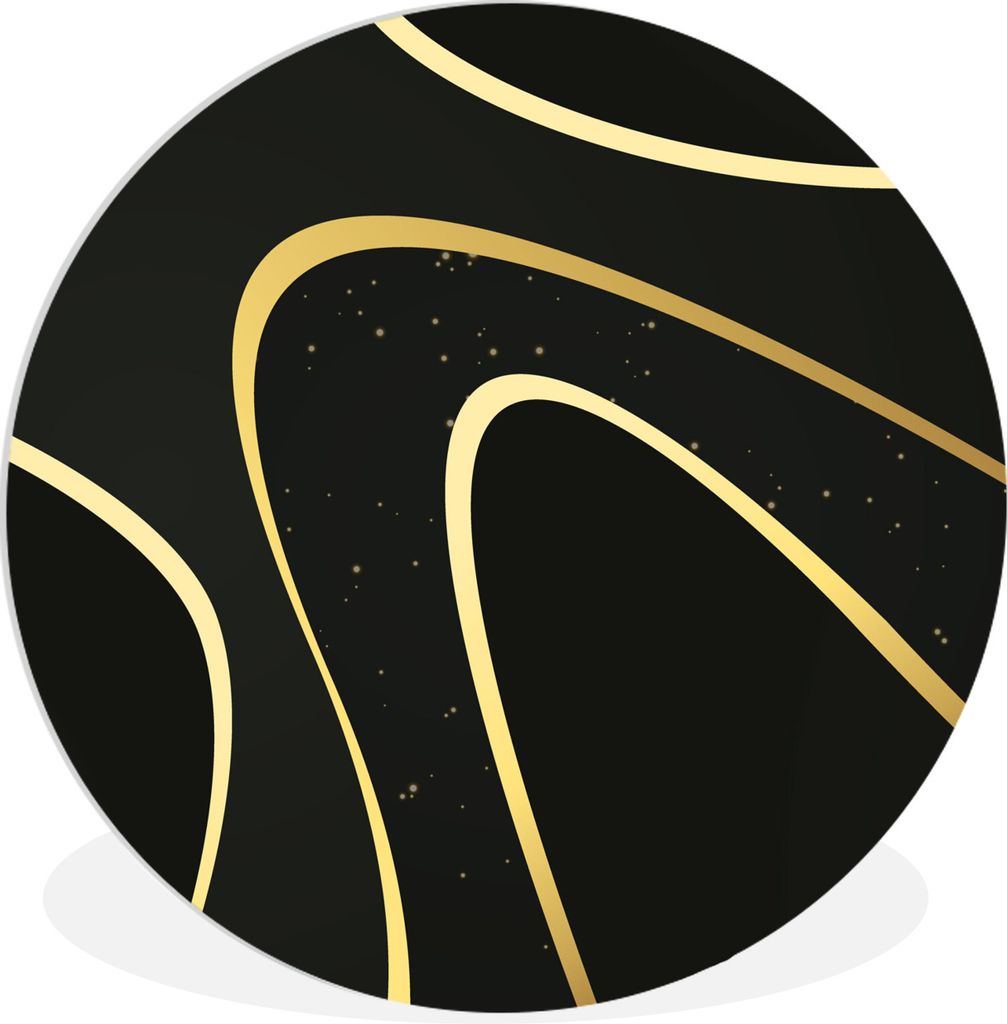 MuchoWow Rundes Wandbild - Runde Bilder Goldene Wellen auf schwarzem Hintergrund Ø 90 cm Kreis Wanddekoration Kunststoff - Wandkreis - Wandschmu...