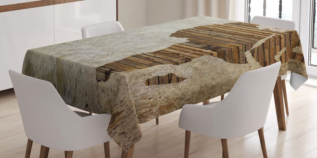 ABAKUHAUS afrikanisch Tischdecke, Geografie-Thema-Schmutz-Weinlese-hölzerne Planke und Afrika-Karten-Digital-Druck, 140 x 170 cm, Tan Umber und Brown