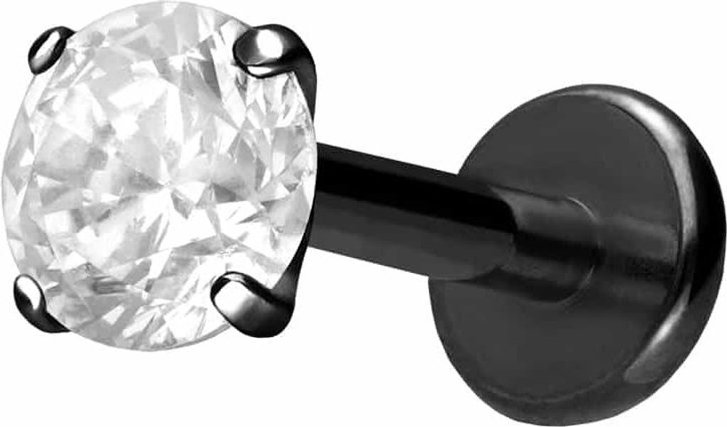 Ohrpiercing, Nasenpiercing Titan Labret mit Innengewinde EINGEFASSTER KRISTALL Schwarz Stablänge: 8mm | Stabstärke: 1,2mm | Kristallgröße: 4mm
