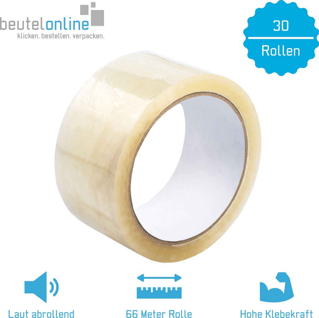 Klebeband Packband Packetklebeband transparent 50 mm x 66 Lfm 25my - 30 Rollen