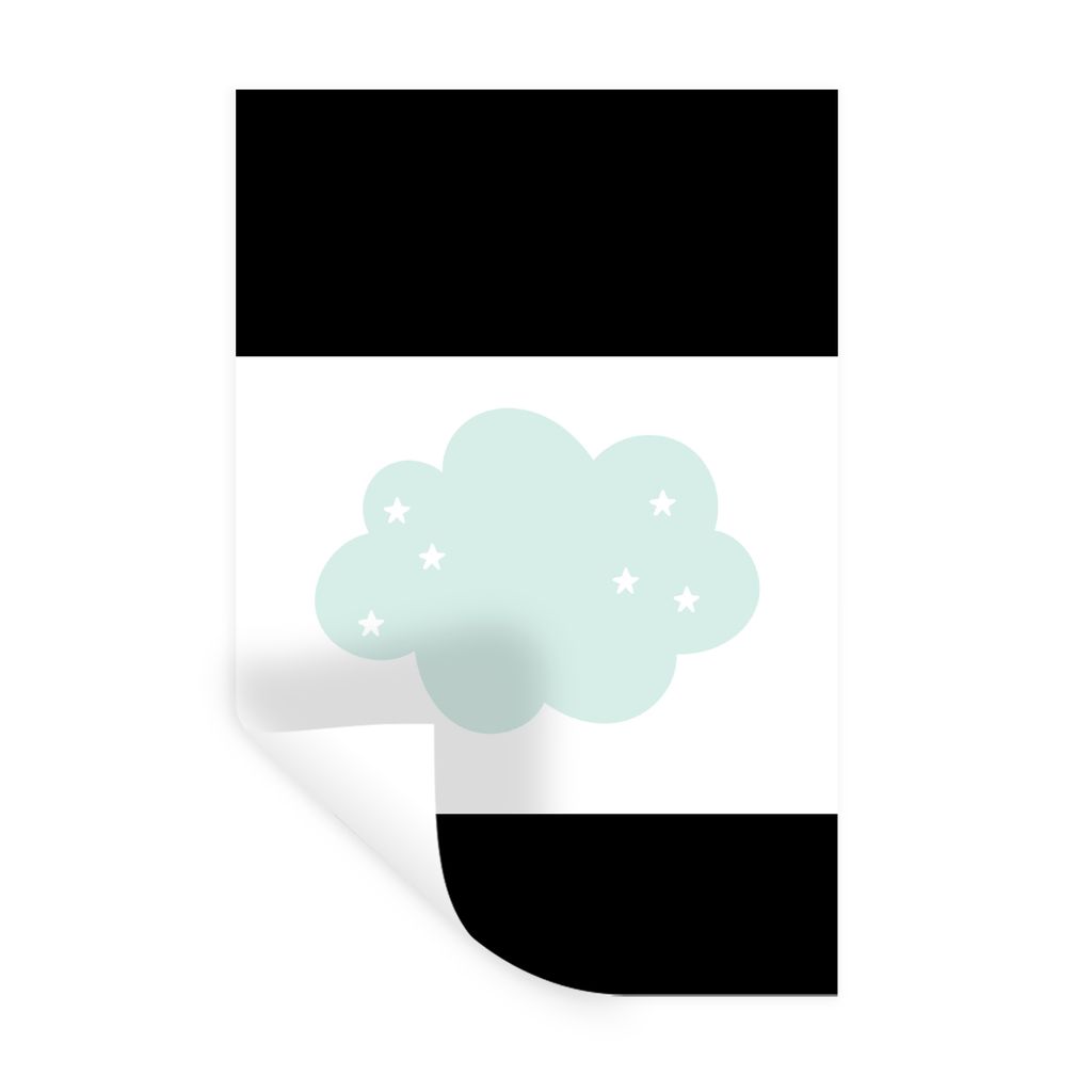 MuchoWow Wandtattoo Wandsticker Wandaufkleber Wolke - Sterne - Pastell - Kinder - Baby 120x90 cm Selbstklebend und Repositionierbar - Aufkleber