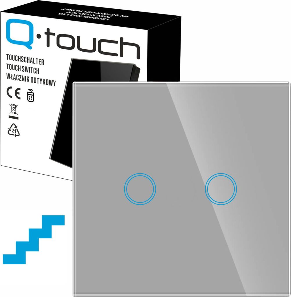 Glas Touch Kreuzschalter Lichtschalter Wandschalter 2-Fach Schalter LED silber