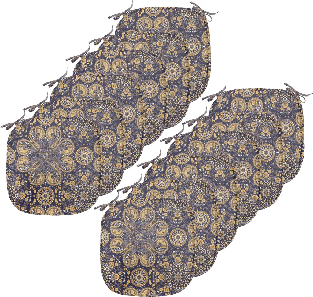 ABAKUHAUS Imbottitura Mandala per sedie da sala da pranzo, Eastern Abstract Flora, cuscino decorativo impermeabile con cinturini per sedie da cucina, 40 cm x 40 cm - confezione da 12, terra giallo indaco