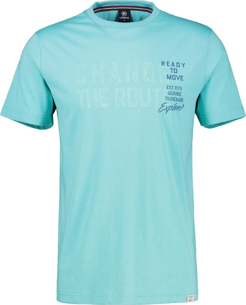 LERROS Herren T-Shirt Baumwolle, normale Passform, sportiver Brustprint, gerippter Rundhalsausschnitt