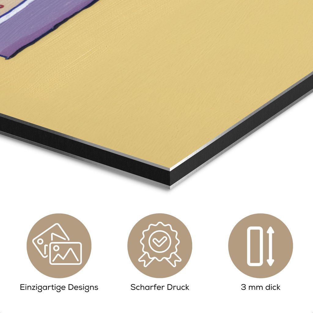 MuchoWow Wanddekoration Metall Metallbild Wandkunst 100x150 cm Pizza - Schachtel - Salami - Illustration MuchoWow Aluminium Gemälde - Bild