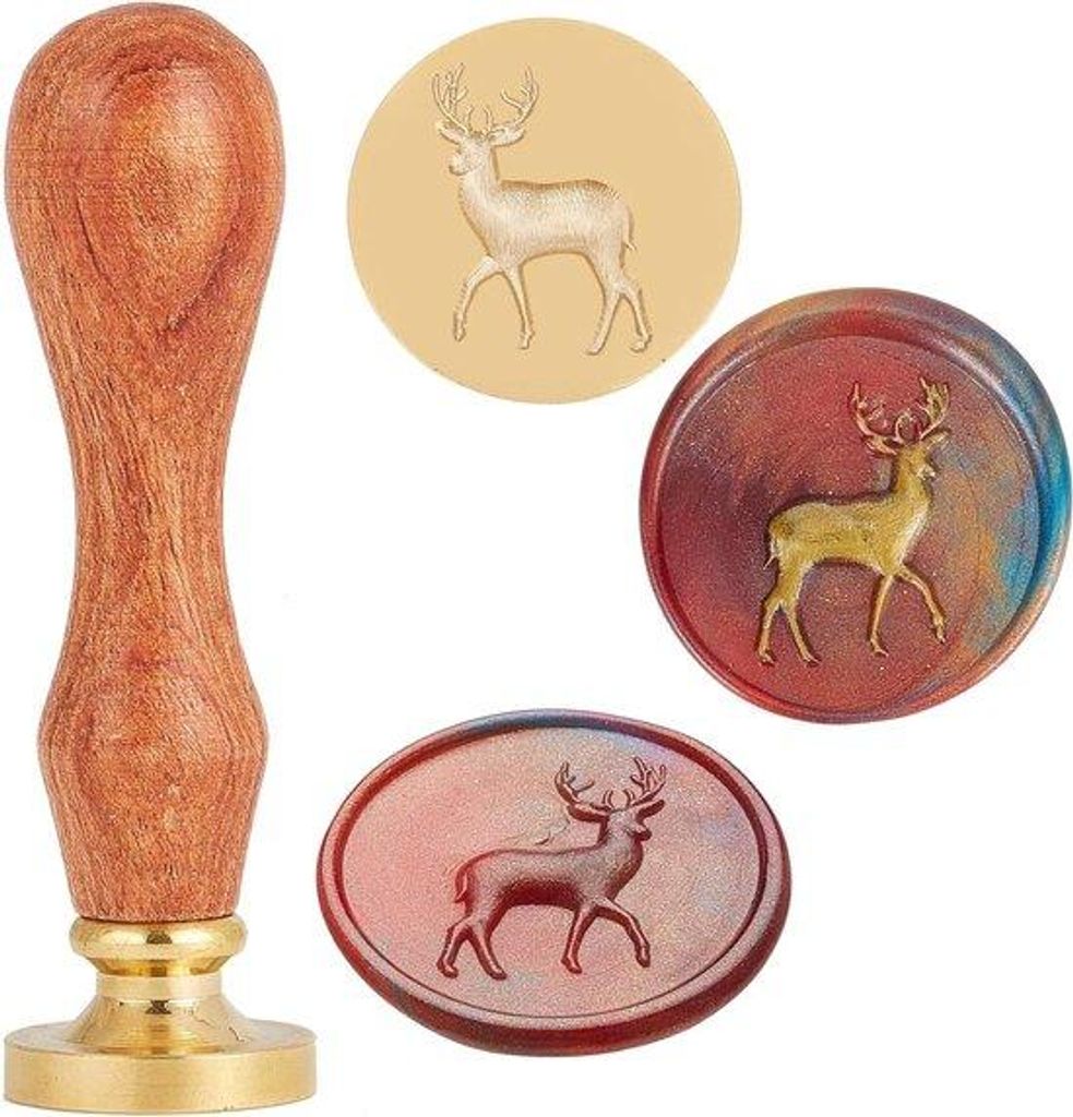 3D Herten Wax Seal Stamp Embosser mit Holzgriff für Hochzeitsdekoration - Vintage Messingkopf - Paddestoelstempel - Papiersiegel für Briefe und G...