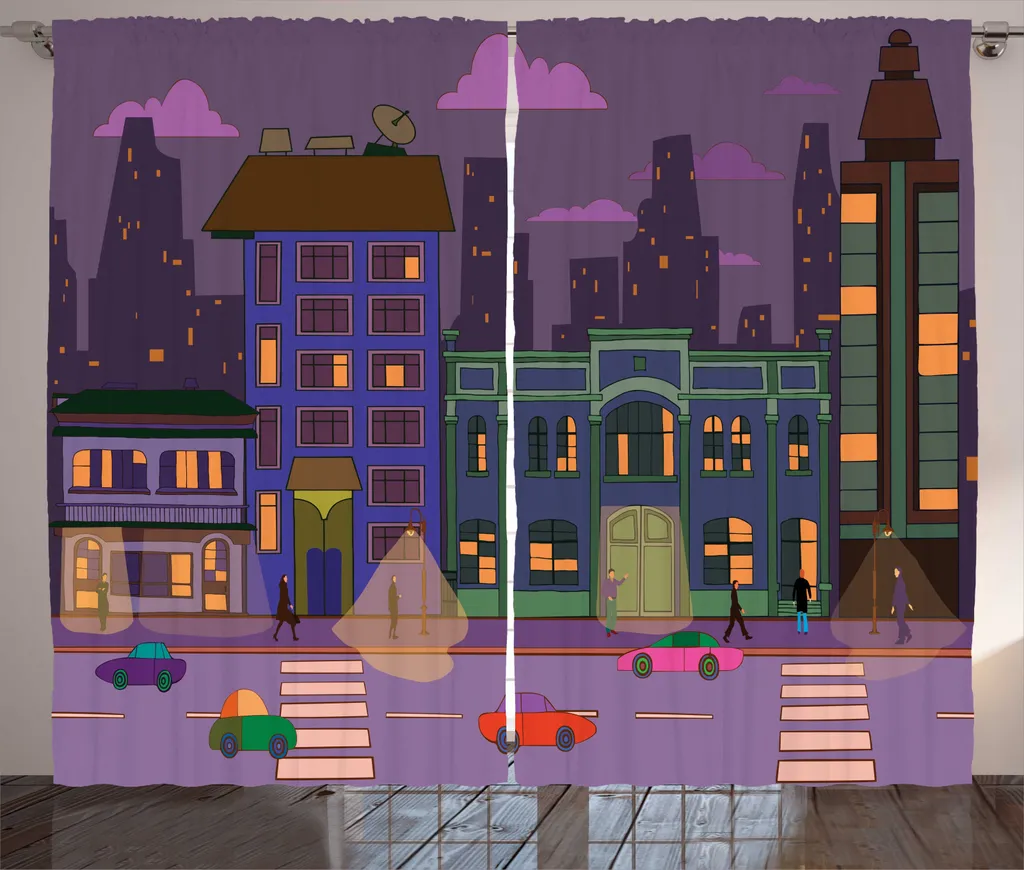 Rideaux de Salon Universels Art Urbain 280x225 cm avec Crochet Violet