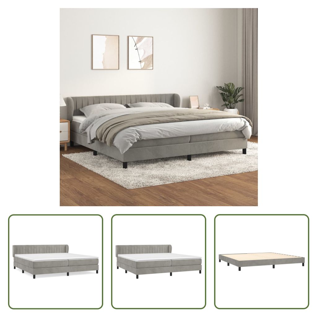 The Living Store Boxspringbett mit Matratze Hellgrau 200x200 cm Samt