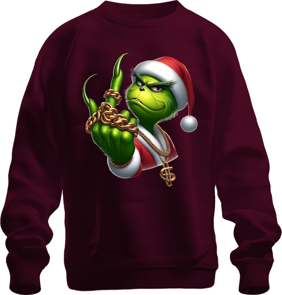 Grinch Santa frech Goldkette Weihnachten Geschenk sarkastisch Uni Sweatshirt Pullover, Burgundy, XL