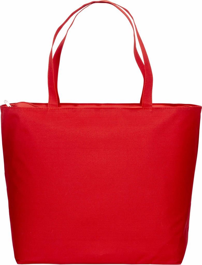 Strandtasche Tote Bag Shopper mit langen Griffen, Reißverschluss und Zwickel am Boden, Farbe:Rot