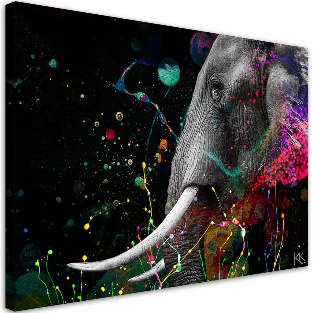 Leinwandbild Afrikanischer Elefant Abstraktion 60x40 Feeby Bunt bild für die wand bereit zum aufhängen