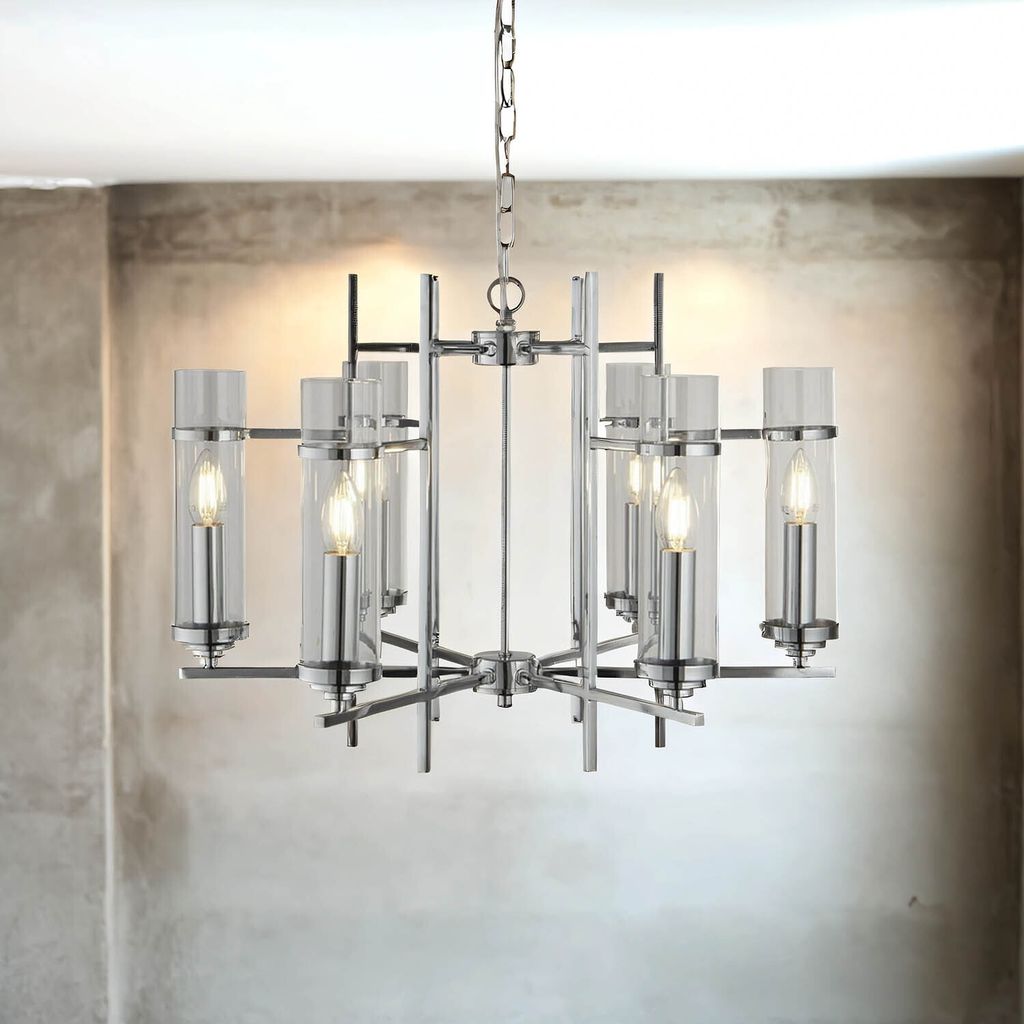 Kronleuchter Glas Metall E14 59,5 cm breit H: max. 120 cm Chrom Modern Lüster Pendelleuchte