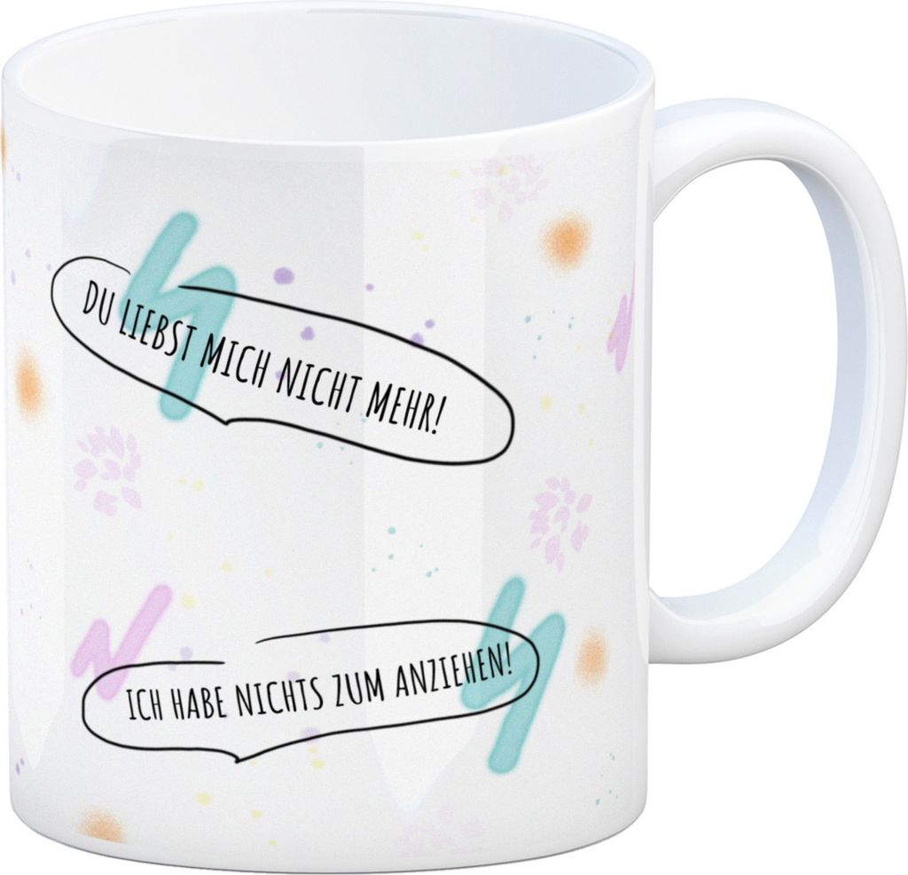Kaffeebecher mit unzufriedenem, traurigem Hasen und witzigen Sprüchen