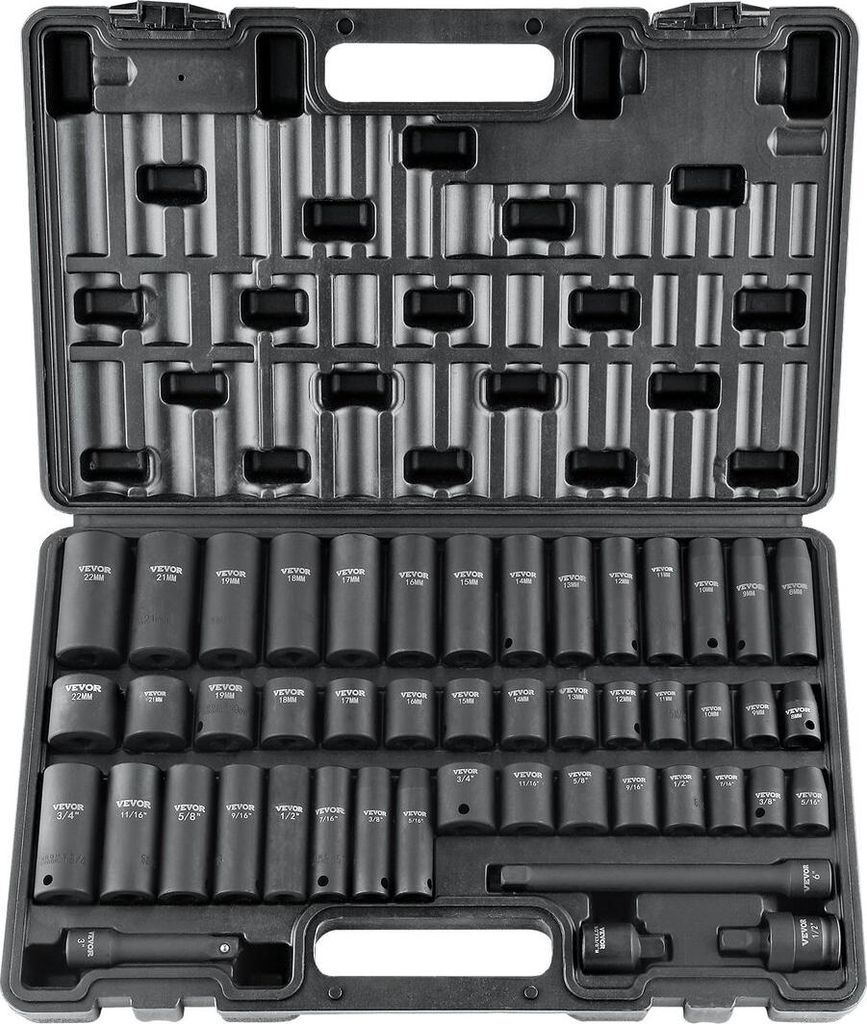 3/8"-Antrieb-Schlagschraubendreher-Satz, 48-teiliger Steckschlüsselsatz SAE (5/16"-3/4") & metrisch (8-22 mm) 6-Kant-Cr-V-Antrieb-Verlängerungsst...
