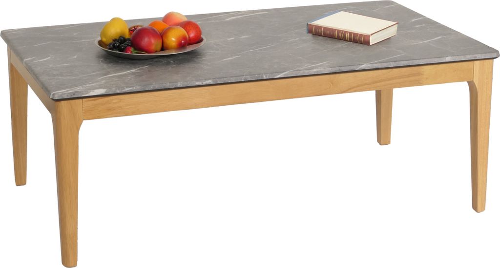 Couchtisch MCW-M55, Beistelltisch Sofatisch, Massiv-Holz HDF Laminat Melamin 46x120x70cm, Marmor/Stein-Optik helle Beine