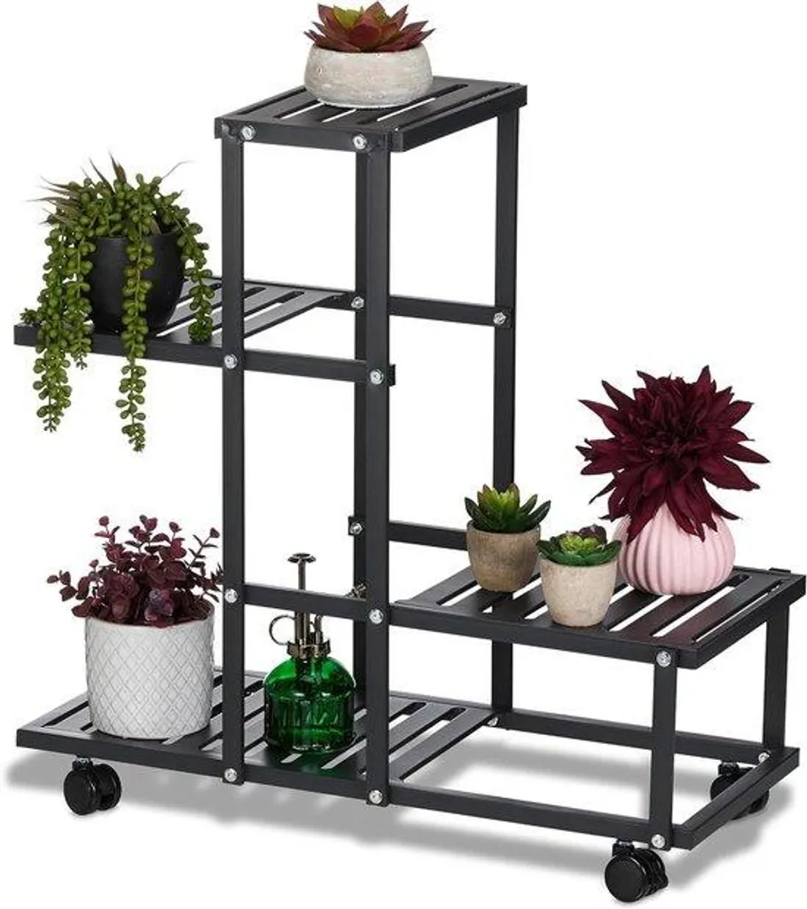 Support plantes intérieur 4 niveaux présentoir fleurs métal noir