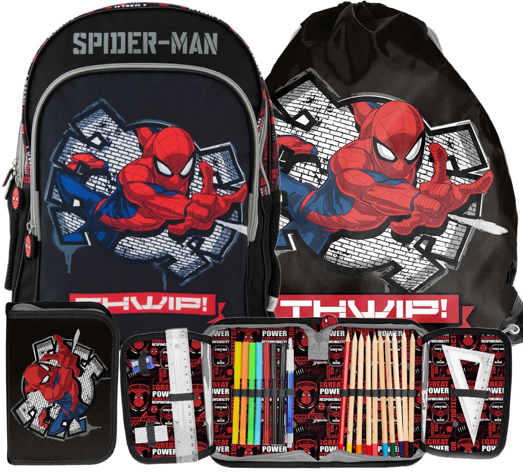 3tlg Spiderman Schulranzen set Rucksack Federtasche Produktbild 