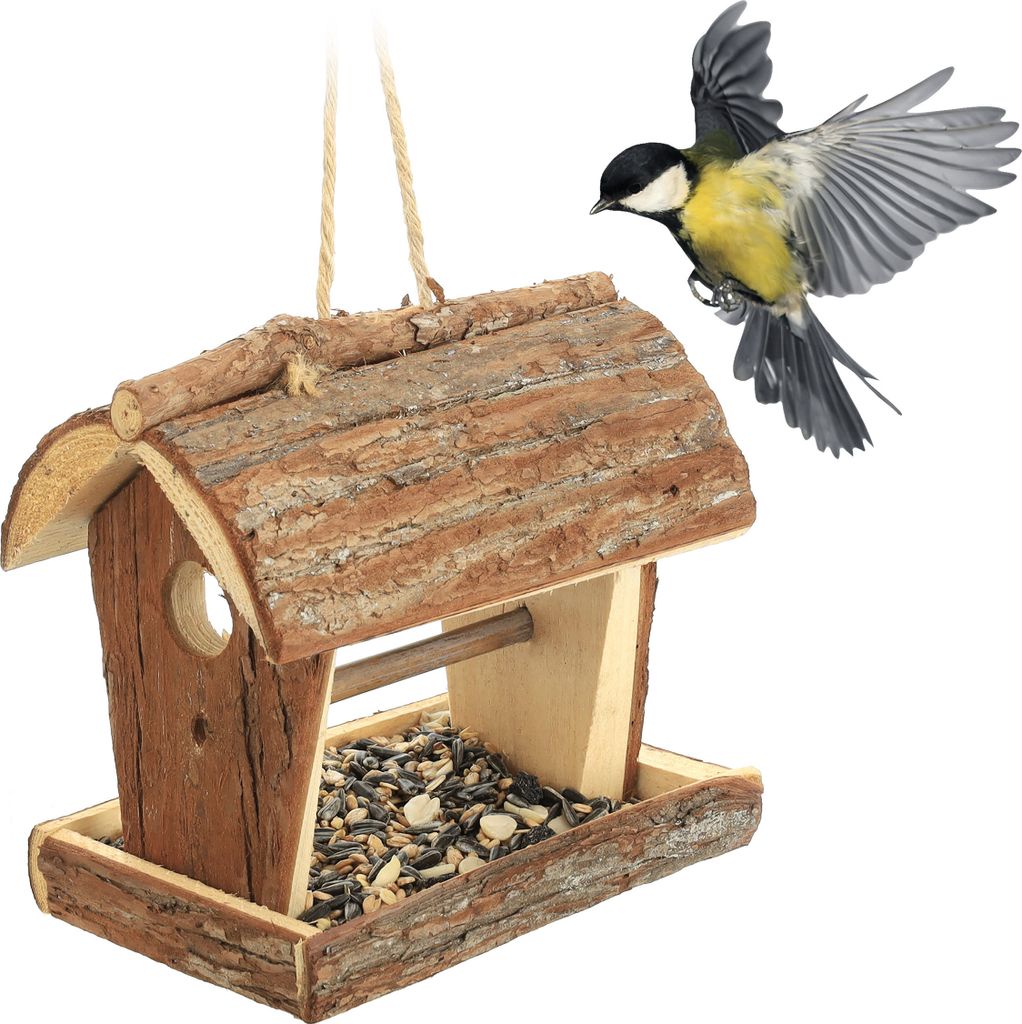 relaxdays Holz Vogelfutterhaus zum Aufhängen
