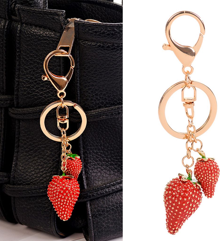 Frauen Mode Erdbeere Obst Schlüsselanhänger Schlüsselanhänger Tasche Hängen Ornament Anhänger
