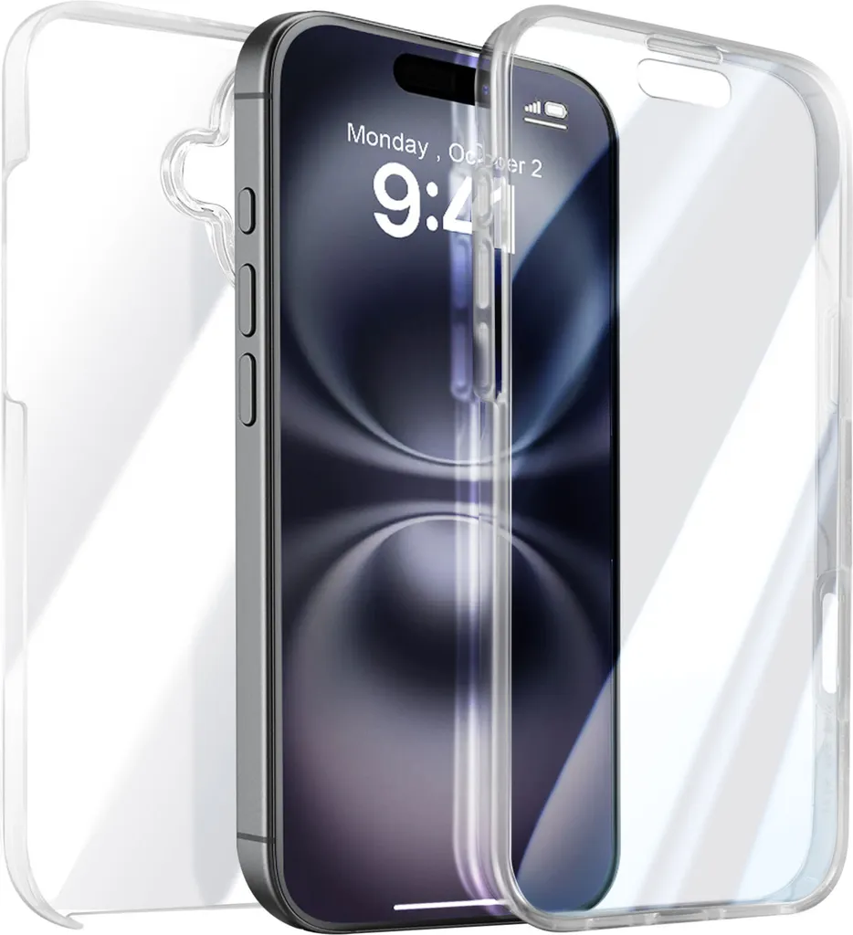 Cover iPhone 16 Avizar 360 Gradi: Trasparente, Sottile, Protezione Totale