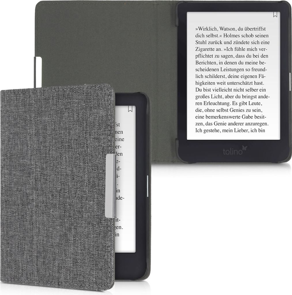 kwmobile Hülle kompatibel mit Tolino Shine 3 - Stoff eReader Schutzhülle Cover Case - Grau