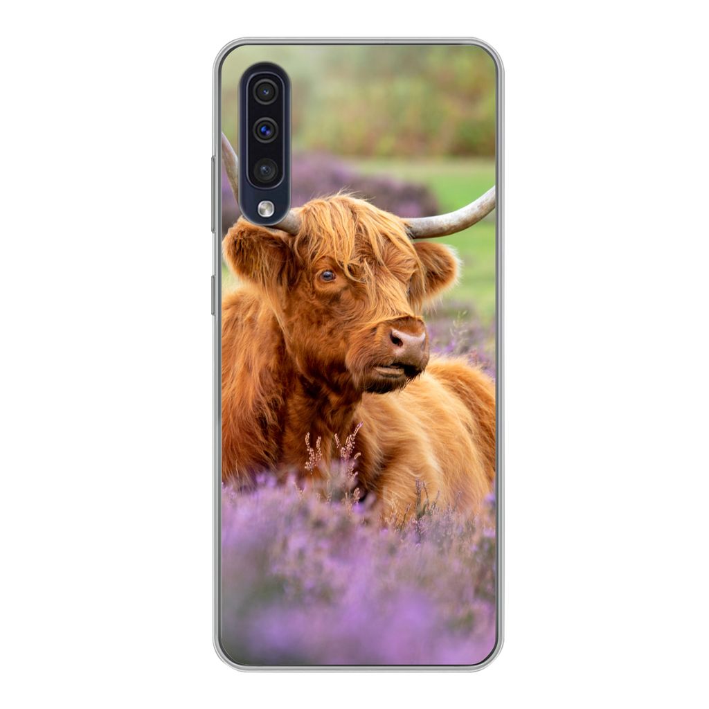 MuchoWow Handyhülle Schutzhülle Hülle für Samsung Galaxy A30s Schottischer Highlander - Braun - Büsche Silikon Softcase Handy Hülle - Karte...