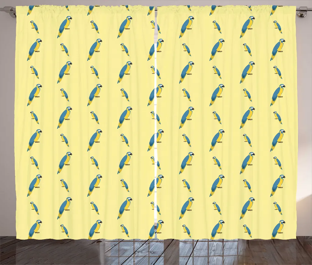 Rideau Décoratif pour Salon Tropical Parrot Jaune et Bleu 280x225 cm