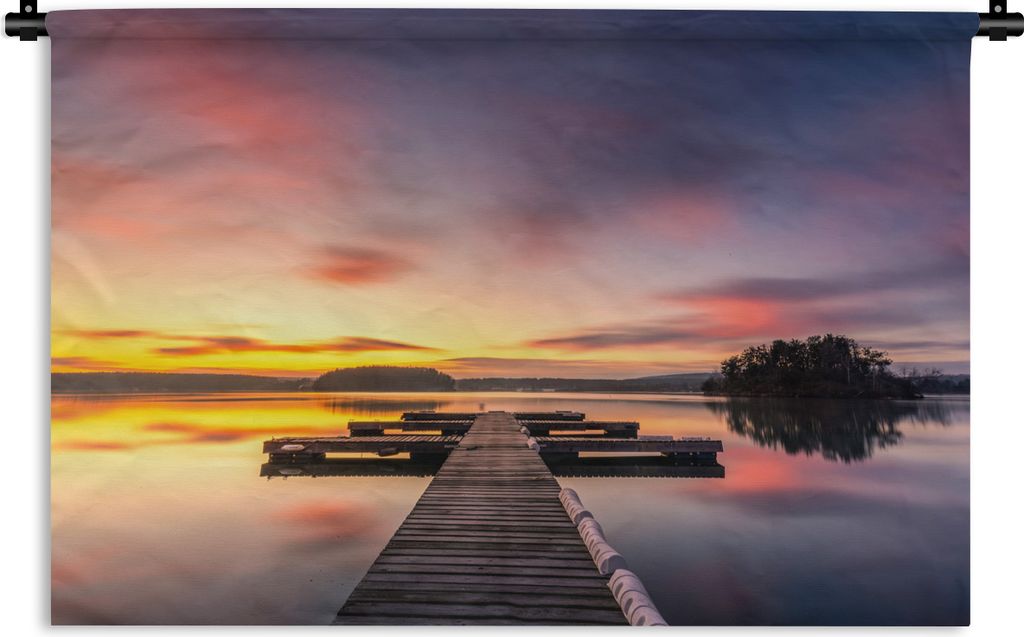MuchoWow Wandteppich Wandbehang Steg - Sonnenuntergang - Wasser - Meer - Spiegelung 60x40 cm Tapisserie Dekoration Wandtuch - Wanddekorationen