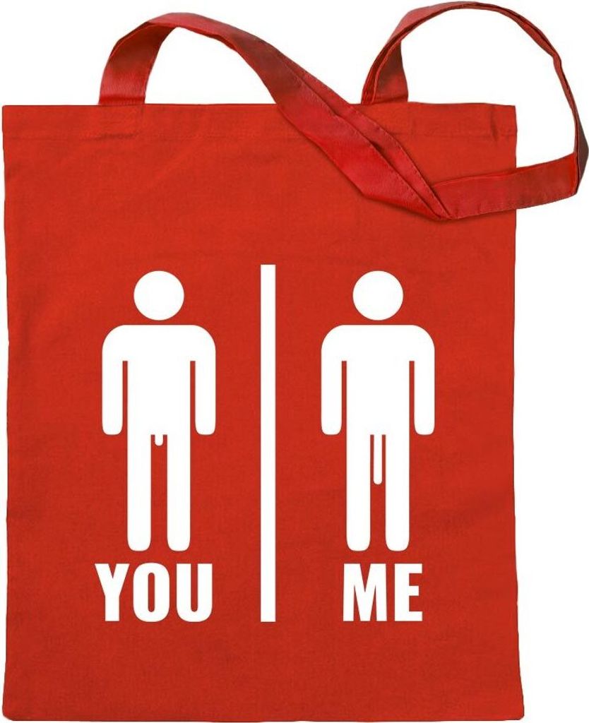 Kiwistar - Baumwolltasche - rot - You vs. Me - Längenvergleich - Tragetasche Stoffbeutel Umhängetasche langer Henkel