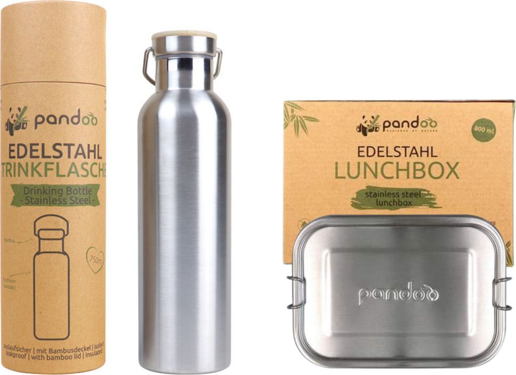 Pandoo RVS Thermosflasche isÖlrt + Pandoo RVS Lunchbox 800 ml
